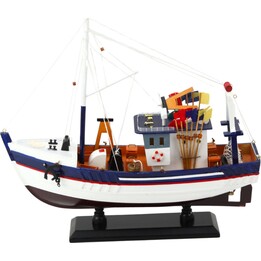 LEAN Toys Decorative fishing boat model with equipment 37x34 cm white navy blue