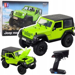 Jeep Wrangler Rock Crawler verde, escala 1:14, veículo off-road controlado remotamente.