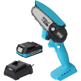 Kit de jardinage dans une valise : mini tronçonneuse, batterie 2 Ah et chargeur DEDRA DED7030A11 - Mallette DED6984+DED7032+DED7