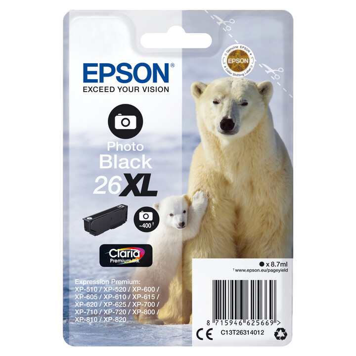 Tinta original epson t2631 xl negro foto c13t26314022 8.7ml - con alarma