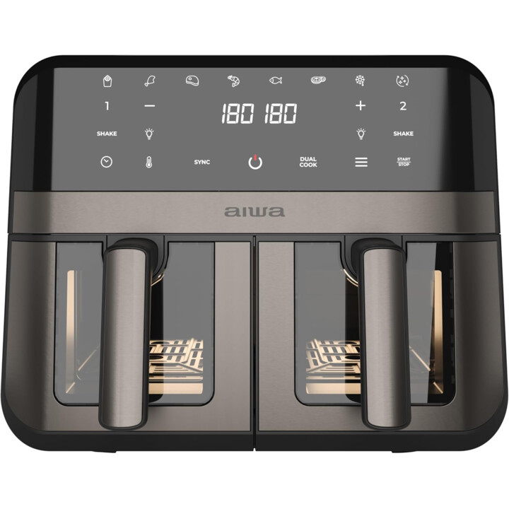Aiwa Futago AFR-9000 Friteuse à air 9 L (2×4.5 L), 2400 W, contrôle numérique, 8 programmes, cuisson double zone