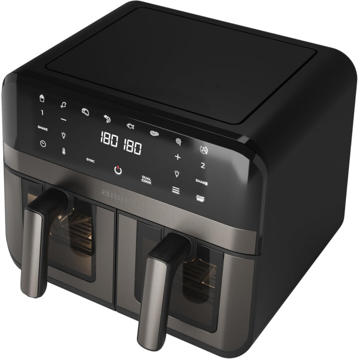 Aiwa Futago AFR-9000 Friteuse à air 9 L (2×4.5 L), 2400 W, contrôle numérique, 8 programmes, cuisson double zone