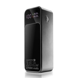 Batería externa de 27.000 mAh, 1 puerto USB, 2 puertos USB-C, 162,5 W, QC4+, linterna, pantalla LCD, color negro.