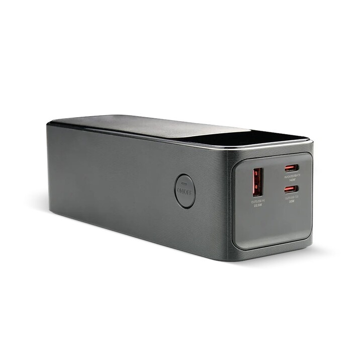 27,000 mAh external battery, 1 USB port, 2 USB-C ports, 162.5 W, QC4+, flashlight, LCD screen, black color.