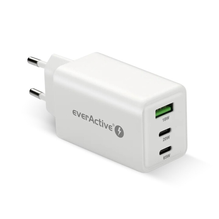 Cargador GaN 1 x USB, 2 x USB-C Carga rápida 4+ 65W blanco