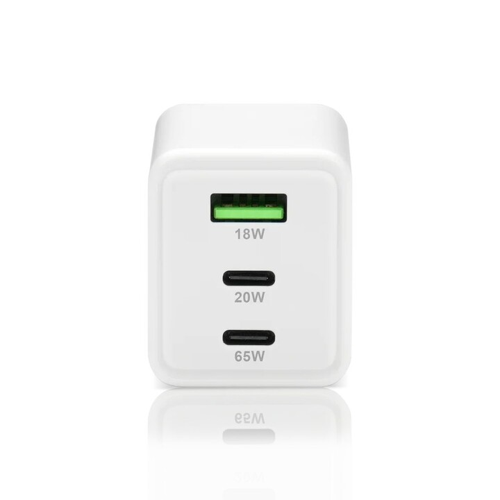 Cargador GaN 1 x USB, 2 x USB-C Carga rápida 4+ 65W blanco