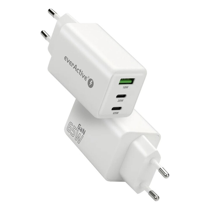 Cargador GaN 1 x USB, 2 x USB-C Carga rápida 4+ 65W blanco