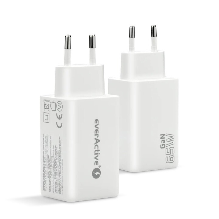 Cargador GaN 1 x USB, 2 x USB-C Carga rápida 4+ 65W blanco