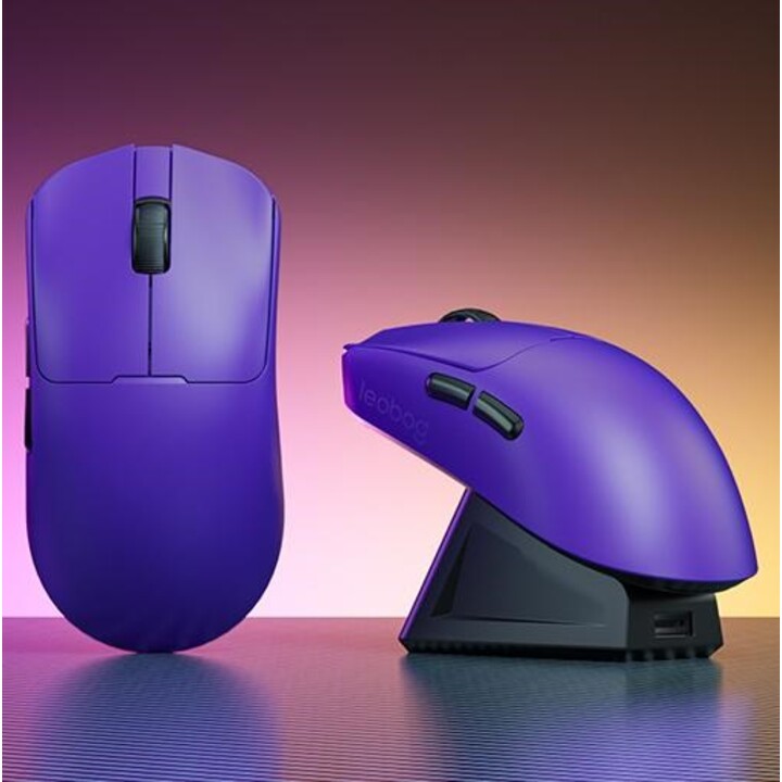 Mouse LEOBOG GM3 roxo com base de carregamento