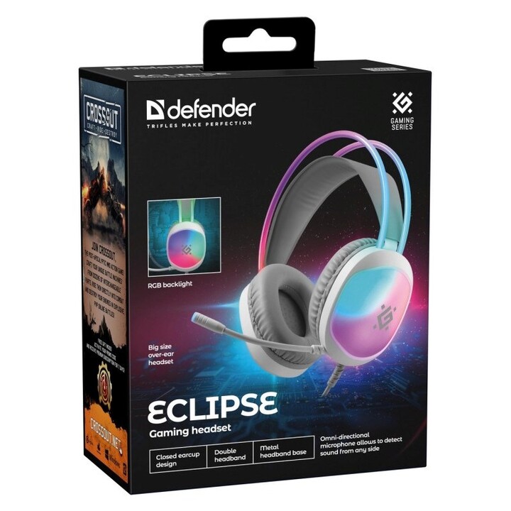 Fones de ouvido Defender Eclipse RGB brancos