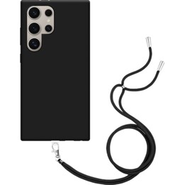 Just in Case Custodia con cordino per Samsung Galaxy S24 Ultra - Custodia protettiva in morbido TPU con collana - Nero