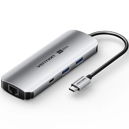 Vention TQMHB USB Typ-C Dockingstation / 1x HDMI 4K / 2x USB / 1x USB Typ-C / 1x 3,5-mm-Klinkenanschluss / 1x RJ45 / 1x USB Typ-