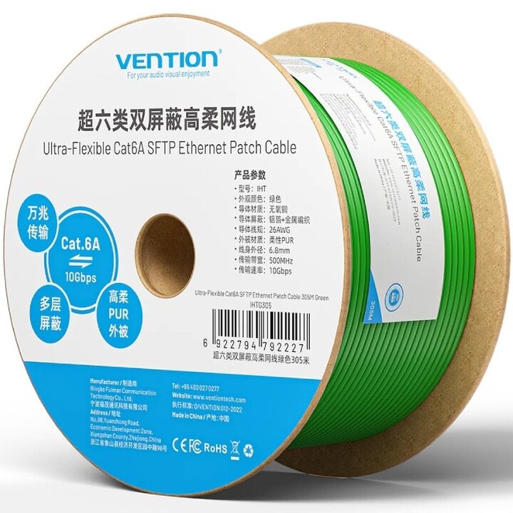 Cavo RJ45 SFTP a spirale Vention IHTG305 Cat.6A/ 305m/ Verde
