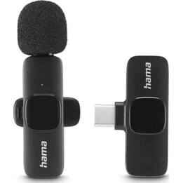 Hama Microphone USB-C gadget sans fil intelligent avec suppression du bruit AI, motif omnidirectionnel, à clipser, noir
