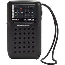 Aiwa RS-33 Tragbares AM/FM-Analogradio mit eingebautem Lautsprecher und 3,5-mm-Klinkenanschluss, Vintage Schwarz