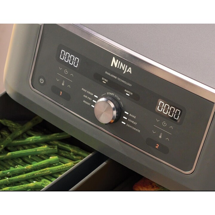 Ninja DZ400EU Fritadeira Dupla 9,5 L Independente 2470 W Fritadeira de Ar Quente Cinza