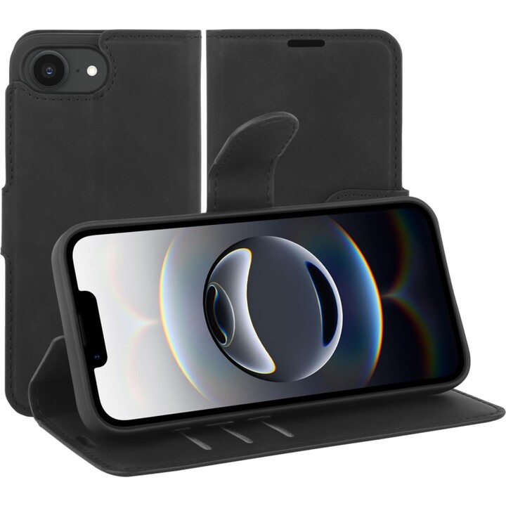 Just in Case PrimeWallet Wallet Case for iPhone 17e/16e - Faux Leather Wallet Case - Black