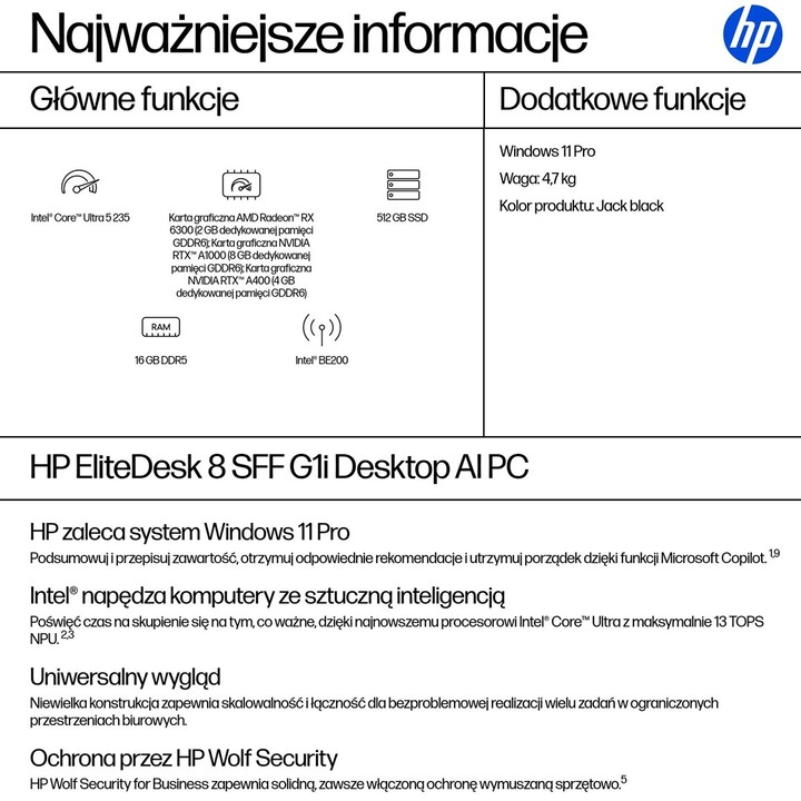 PC HP EliteDesk 8 SFF G1i Ultra 5 235/16GB/SSD512GB/Intel/11PR 3Y