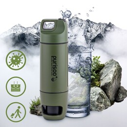 Bottiglia Extralink PURISOO+ da 400 ml con sistema di filtraggio e pompa. Filtro UF + ACF. Bottiglia con sistema di filtraggio d