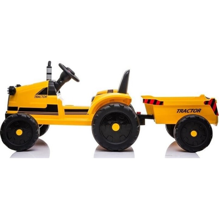 Trattore elettrico con rimorchio CH9959, luci a LED, telecomando e radiocomando (colore giallo).