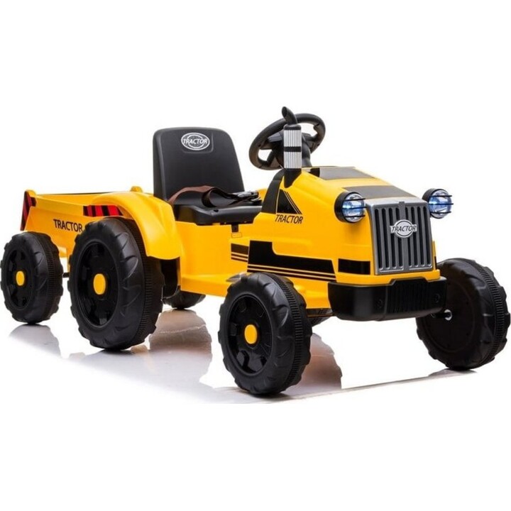 Trattore elettrico con rimorchio CH9959, luci a LED, telecomando e radiocomando (colore giallo).