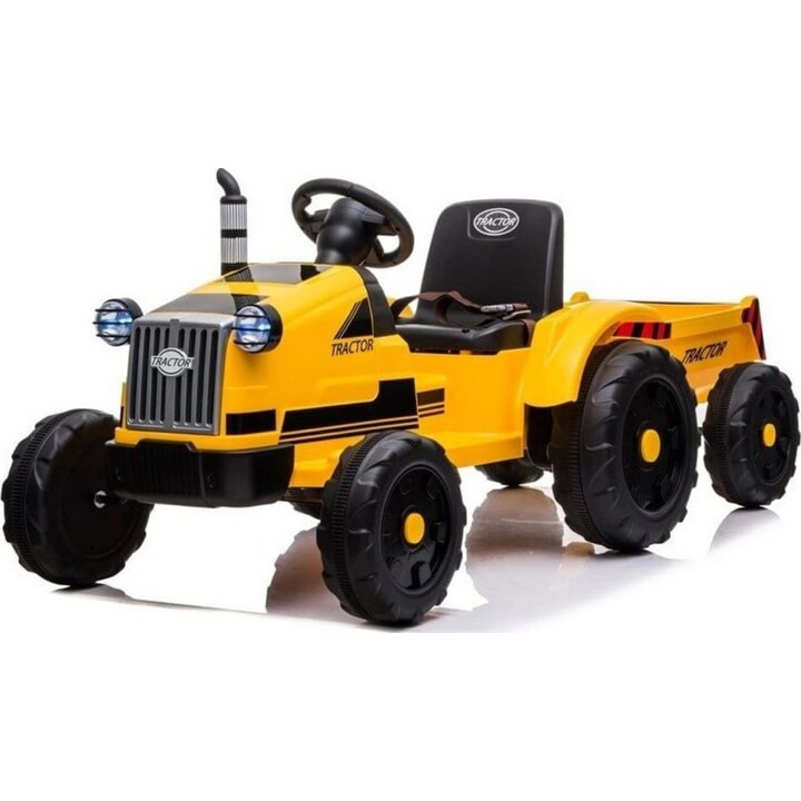 Trattore elettrico con rimorchio CH9959, luci a LED, telecomando e radiocomando (colore giallo).