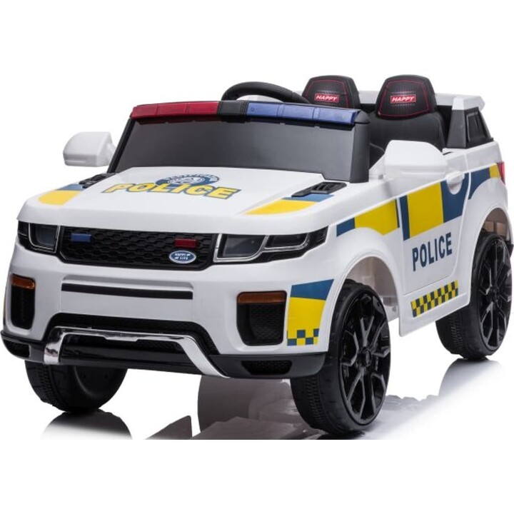 BBH-021 Carro com luzes LED, música e controle remoto, cor branca de viatura policial, funciona a bateria.
