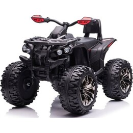 Quad eléctrico con respaldo QLS-3288, luces LED y reproductor MP3, color negro.