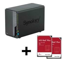 Servidor NAS Synology DiskStation DS224+ de 2 baias, gabinete vazio + 2 discos rígidos WD Red NAS de 3,5" e 6 TB.
