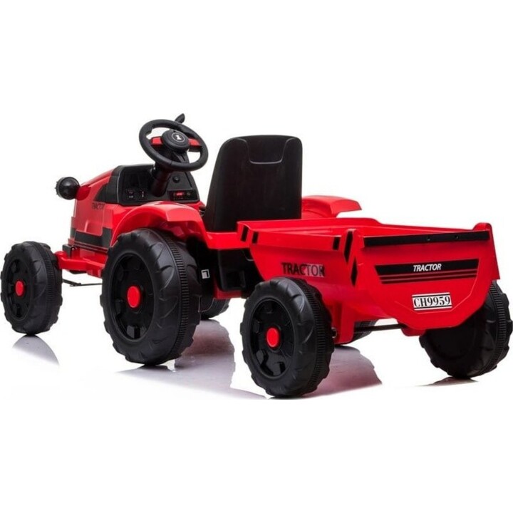 Tracteur Électrique avec Remorque CH9959 Lumières LED Télécommande Radio Rouge