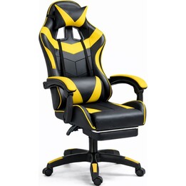 Sedia da gioco girevole LEAN Nero Giallo Capacità di carico 120 kg Poggiapiedi Schienale regolabile