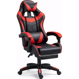 LEAN Swivel Gaming Chair Schwarz Rot 120kg Belastbarkeit Fußstütze Rückenlehnenverstellung