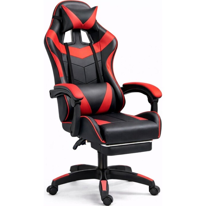 LEAN Silla Giratoria Gaming Negro Rojo 120kg Capacidad de Carga Reposapiés Ajuste del Respaldo