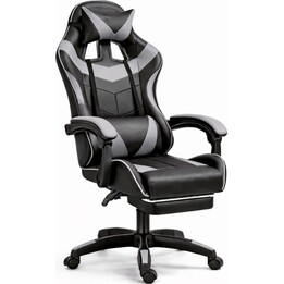 LEAN Silla Gaming Giratoria Negro Gris Capacidad de Carga 120kg Reposapiés Ajuste del Respaldo
