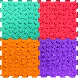 Quebra-cabeça sensorial com peças de diferentes estruturas e cores, 24,5 cm, 10 unidades.