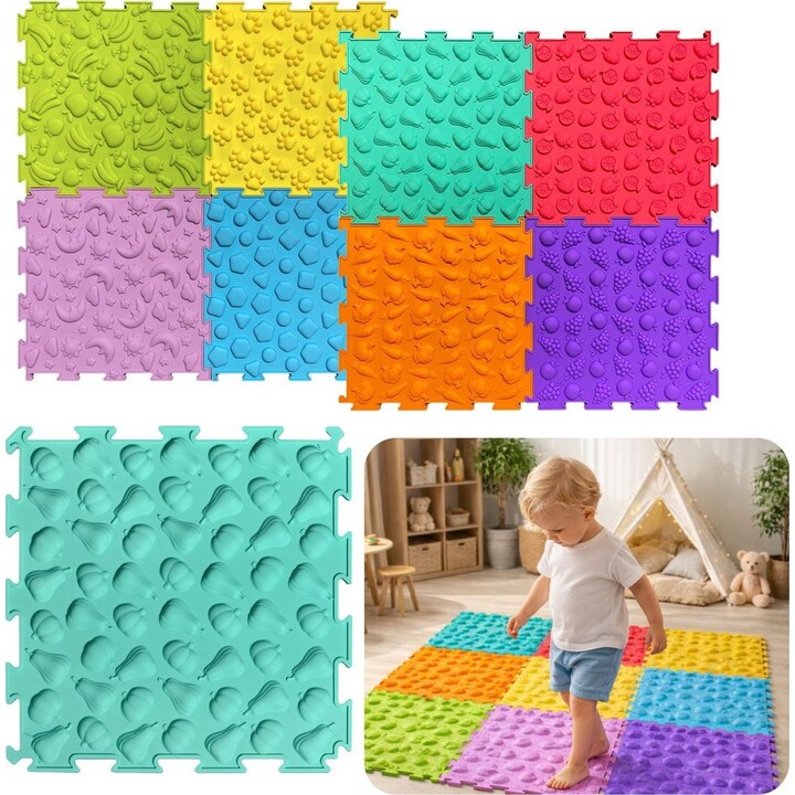 Rompecabezas sensorial con piezas de diferentes estructuras y colores, 24,5 cm, 10 unidades.