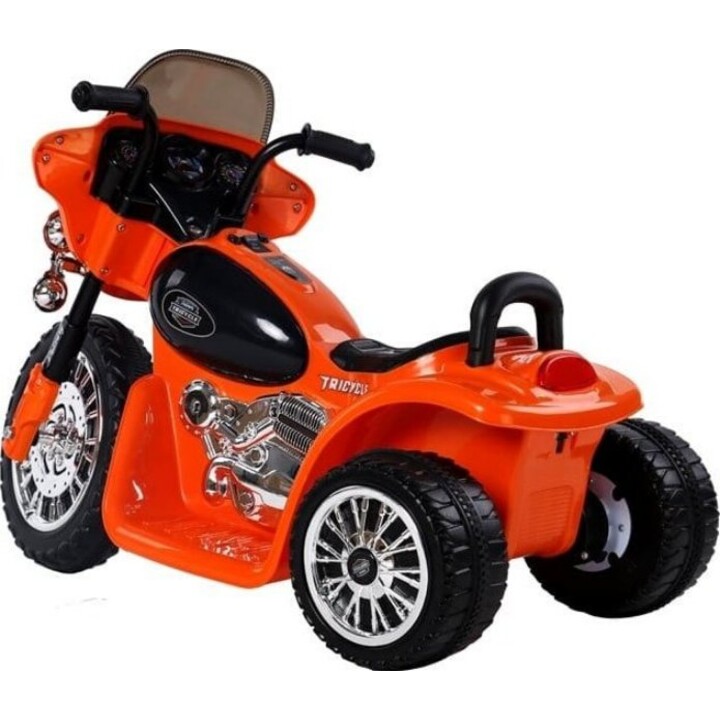 Triciclo policial infantil JT568 movido a bateria, com LED laranja.