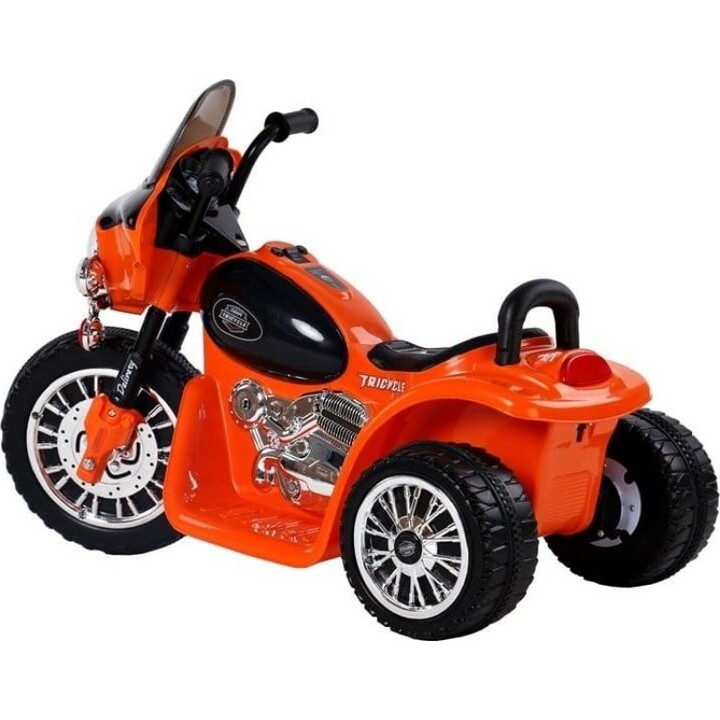 Triciclo policial infantil JT568 movido a bateria, com LED laranja.
