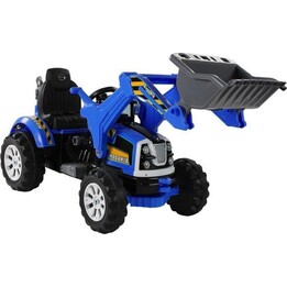 Tractor eléctrico con pala excavadora azul