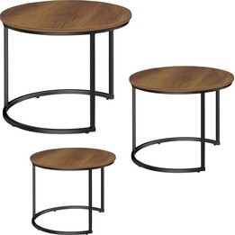Set of 3 round coffee tables in 1, vintage style, made of natural wood, 51 cm, 40 cm and 30 cm.