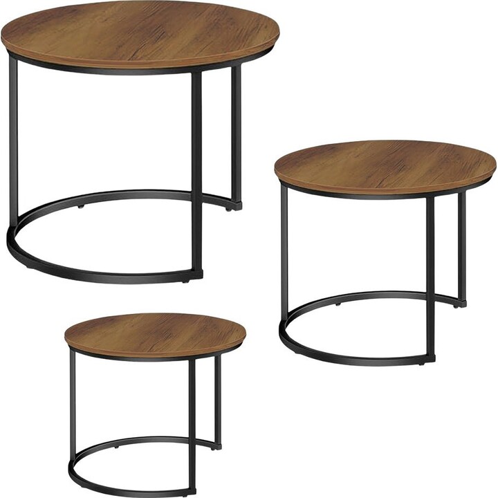 Zestaw Okrągłe Stoliki Kawowe 3w1 Vintage Naturalne Drewno 51cm 40cm 30cm