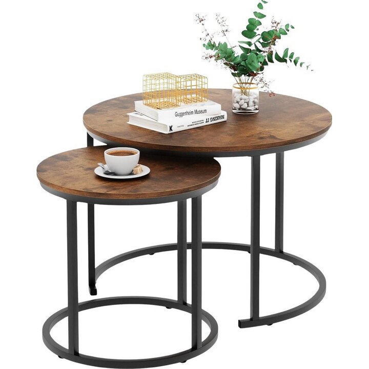 Zestaw Okrągłe Stoliki Kawowe 3w1 Vintage Naturalne Drewno 51cm 40cm 30cm