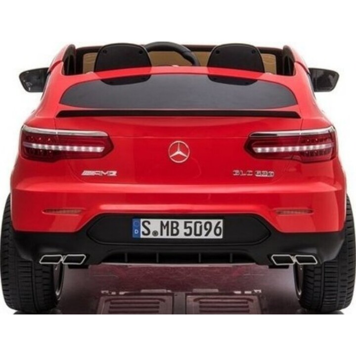 Mercedes GLC 63S, carro elétrico de dois lugares com luzes LED e MP3, cor vermelha.