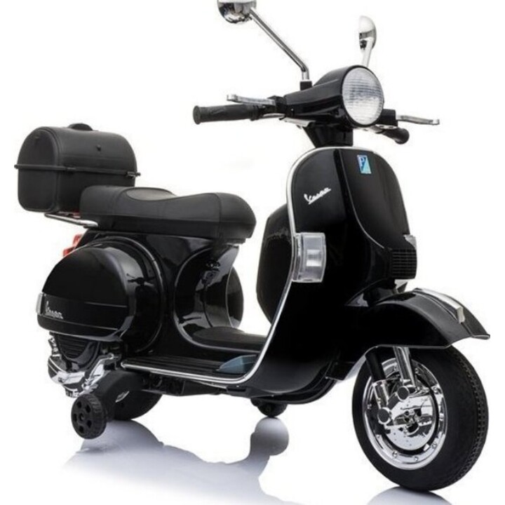 Skuter na Akumulator Vespa Dla Dzieci Światła LED Panel MP3 Czarny