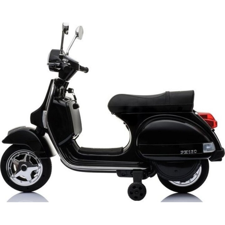 Battery-powered Vespa scooter for children, LED light panel, MP3 player, black