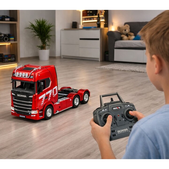 Camion radiocomandato Scania Huina 1501, rosso, scala 1:18