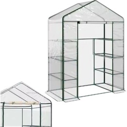 Mini balcony greenhouse with 4 metal shelves and PVC coating, 195 x 143 x 73 cm.