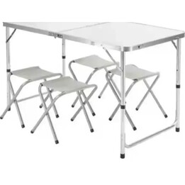Camping-Set Klapptisch Campingtisch 4 Stühle Grau
