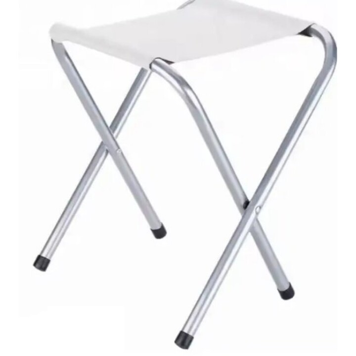 Folding camping table set with 4 chairs, grey color.