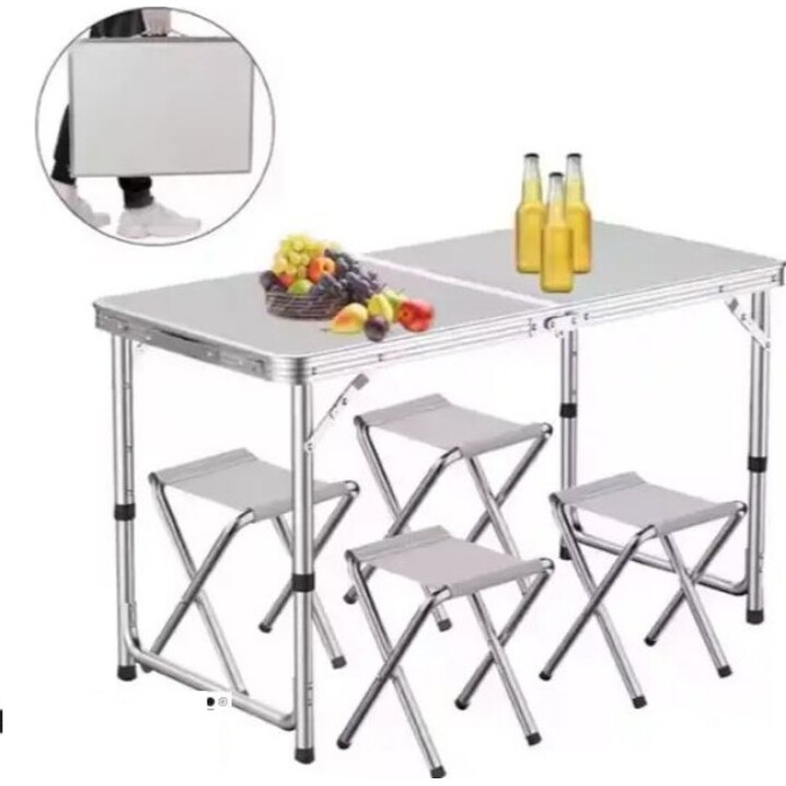Ensemble Touristique Table Pliante Camping 4 Chaises Gris